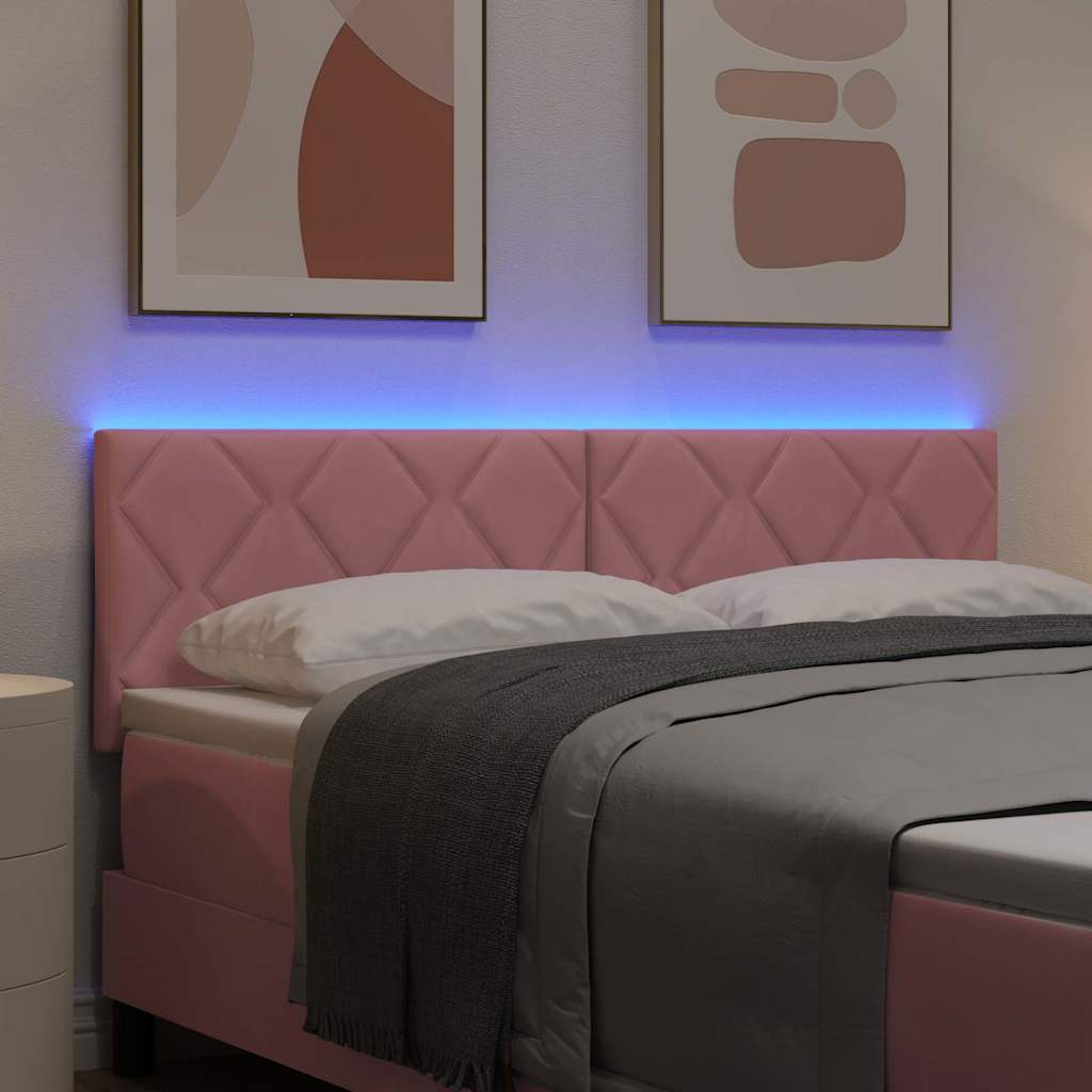 LED Headboard with LED Strip Lights Manual Pink 160 cm Velvet